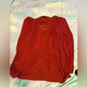 torrid Rust Red V-Neck Smocked Waist Long Sleeve Top